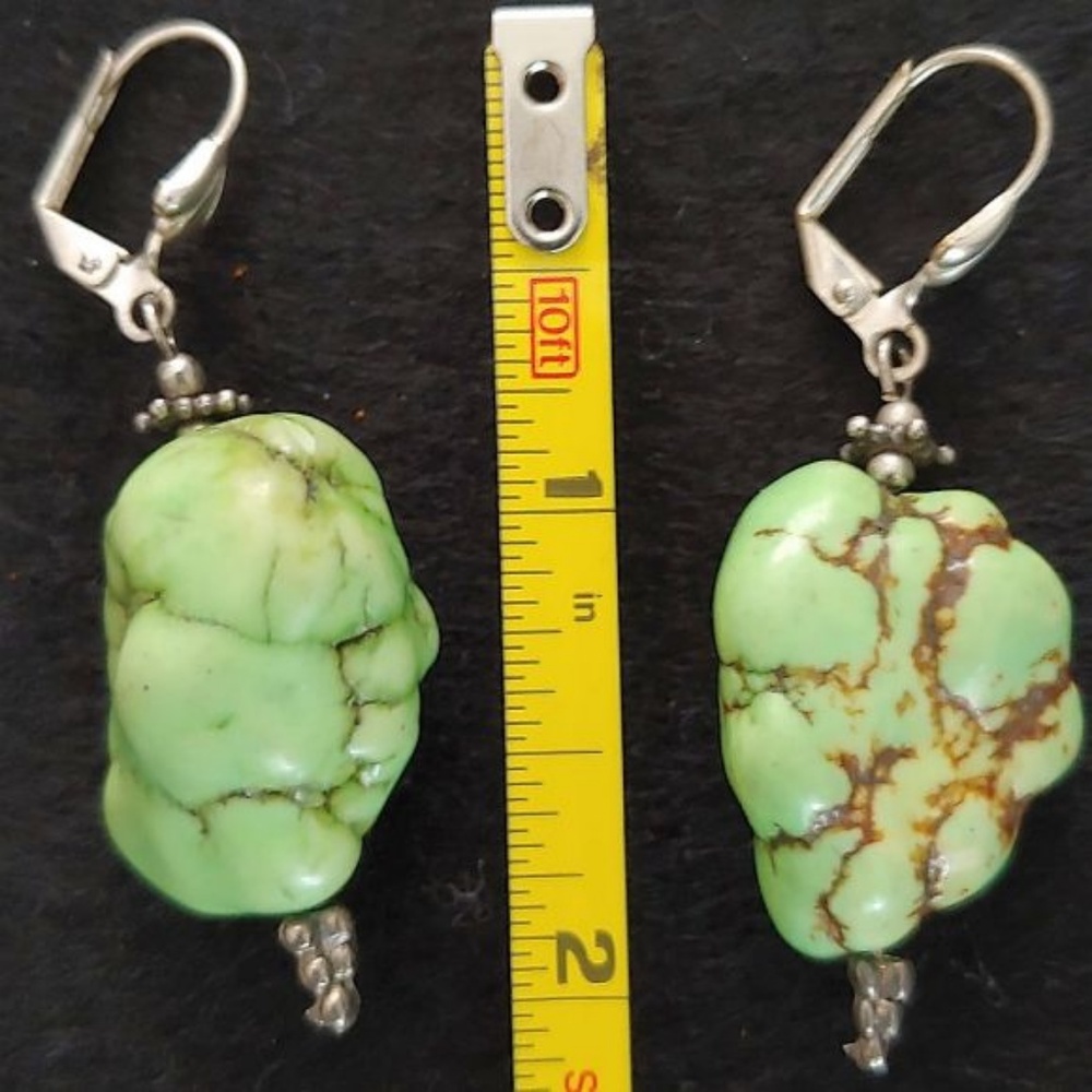 AFRICAN TURQUOISE MEDALLION & EARRINGS SET w SS - Picture 3 of 4
